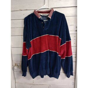 Vintage 80s Knightsbridge Velour Long Sleeve Polo Burgundy Navy Colorblock XL